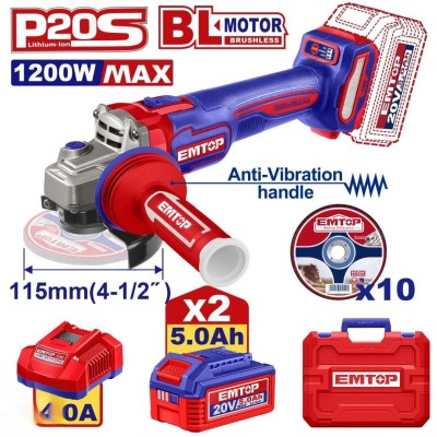 ELAG2120252- Amoladora angular 4 1/2" 20v 1200w + bat 5ah x2 + cargador