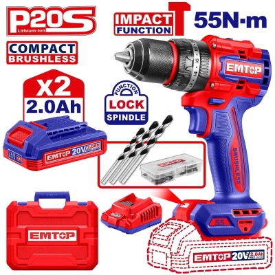 ECIDL20558- TALADRO PERCUTOR ½" 20V 55NM  2 BAT 2AH + CARGADOR
